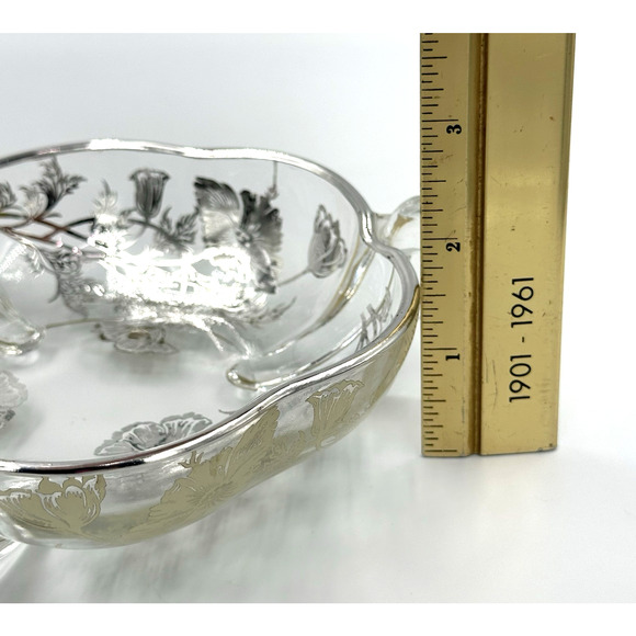 Vintage 50s Silver City Sterling Overlay Poppy Floral Serving Platter Candy Dish - Picture 10 of 13
